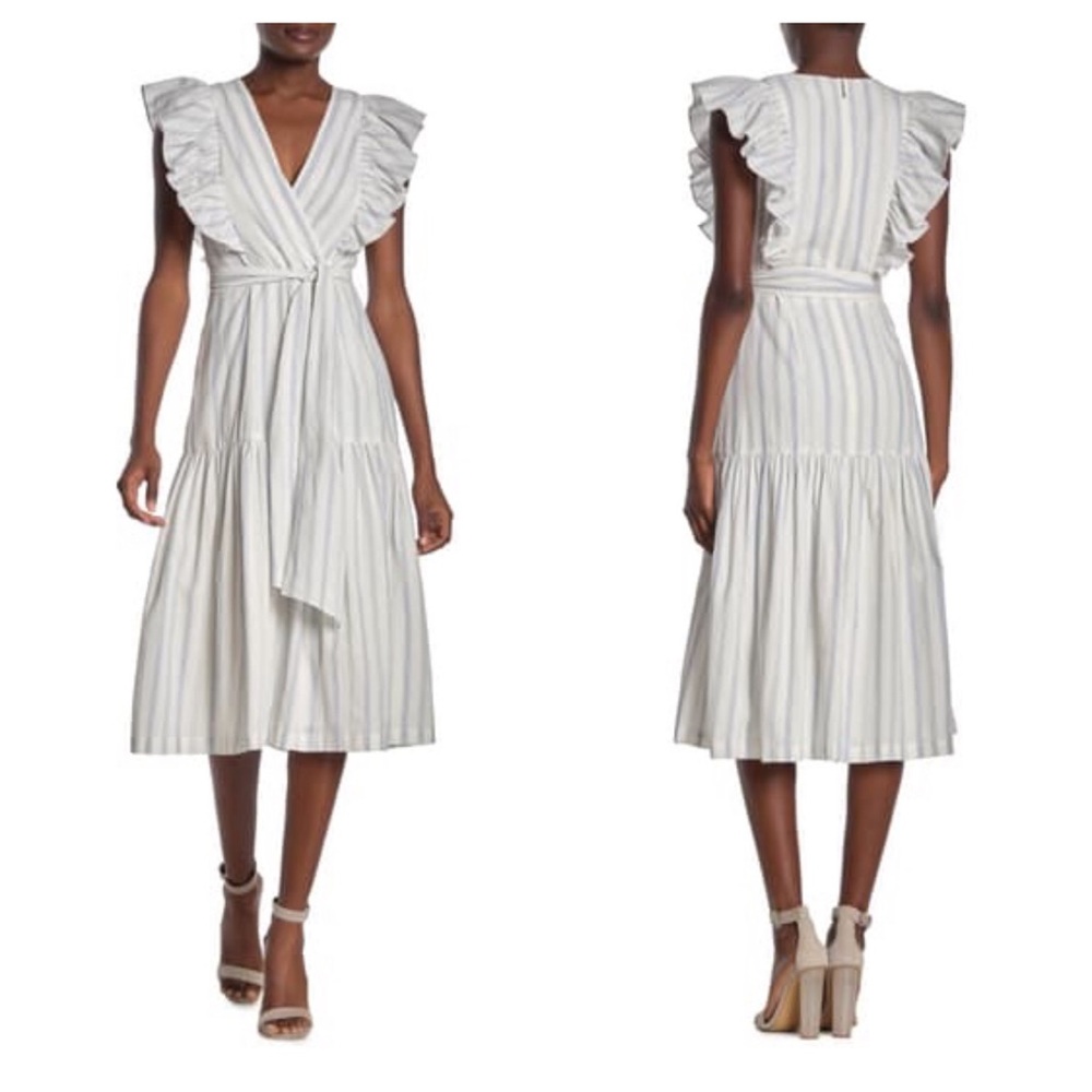 NWT Rebecca Taylor Striped Midi Ruffle Dress - Picture 2 of 3